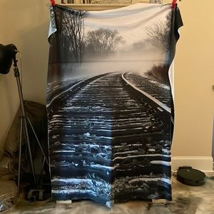 Railroad photography backdrop black-and-white